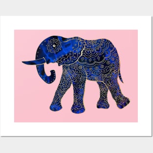 Blue Watercolor Mama Elephant Posters and Art